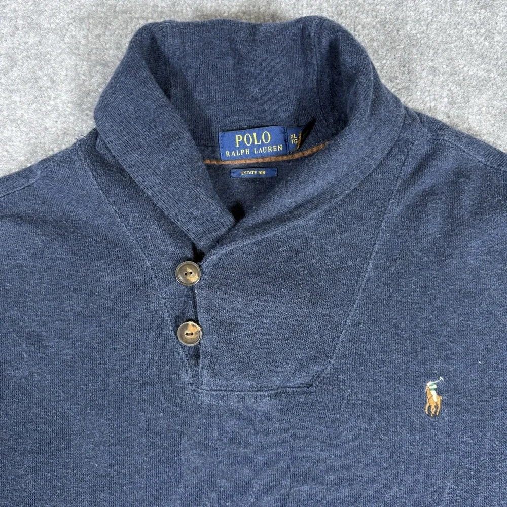 Polo Ralph Lauren Pullover Men's‎ XL Blue Shawl Neck Estate Ribbed Preppy